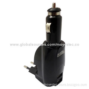 2-in-1 Home Wall AC and Car Travel DC Charger, Dual-USB Output 5V 2.1A